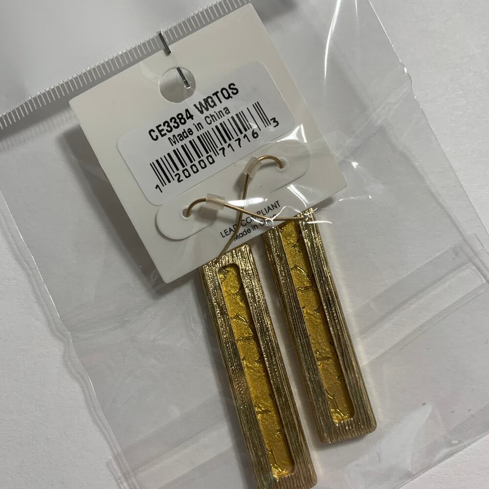 Gold and Turquoise Hook Bar Drop Earrings E7 - Picture 3 of 6